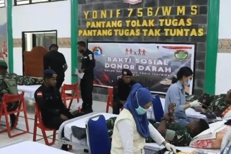 Yonif 756/WMS dan PMI Jayawijaya, Bersinergi Untuk Donor Darah